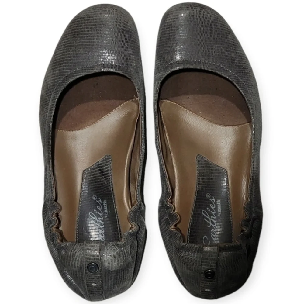 Earthies Ballet Flats Women Textured Snakeskin Comfort Pewter Gray 10M